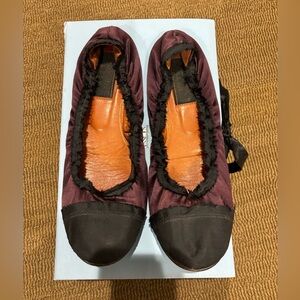 Lanvin burgundy silk and leather lined ballet flat